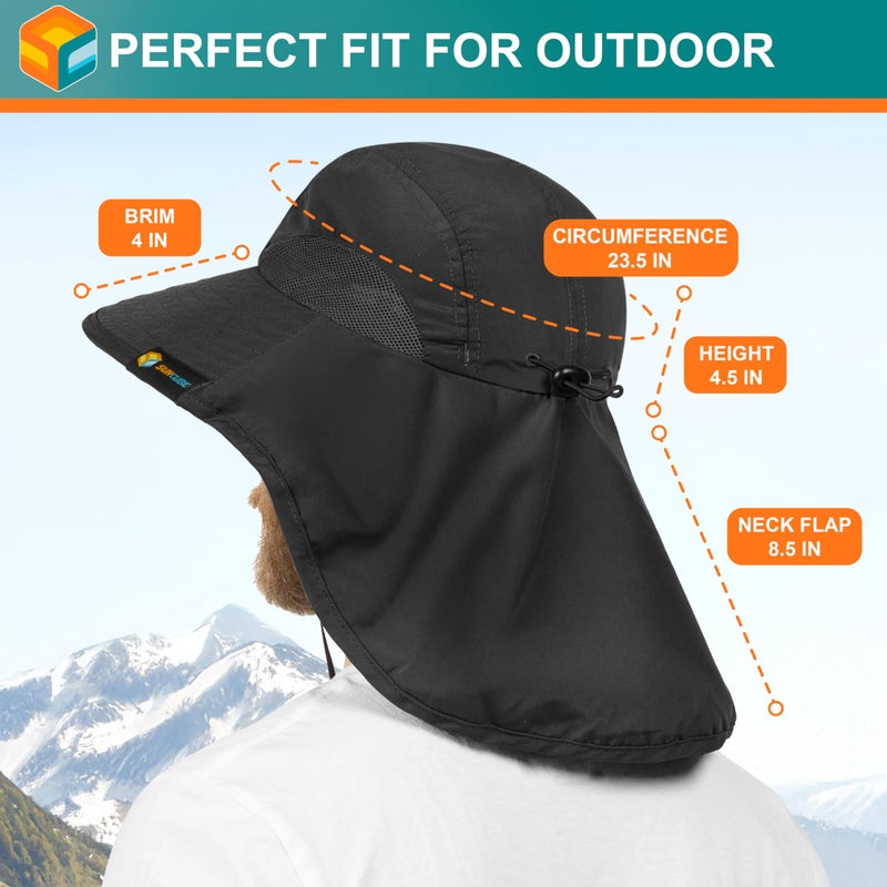 Suncube SUN CUBE Wide Brim Sun Hat with Neck Flap, Fishing Hiking for Men Women Safari, Neck Cover for Outdoor Sun Protection UPF50+ | Black - Image 4